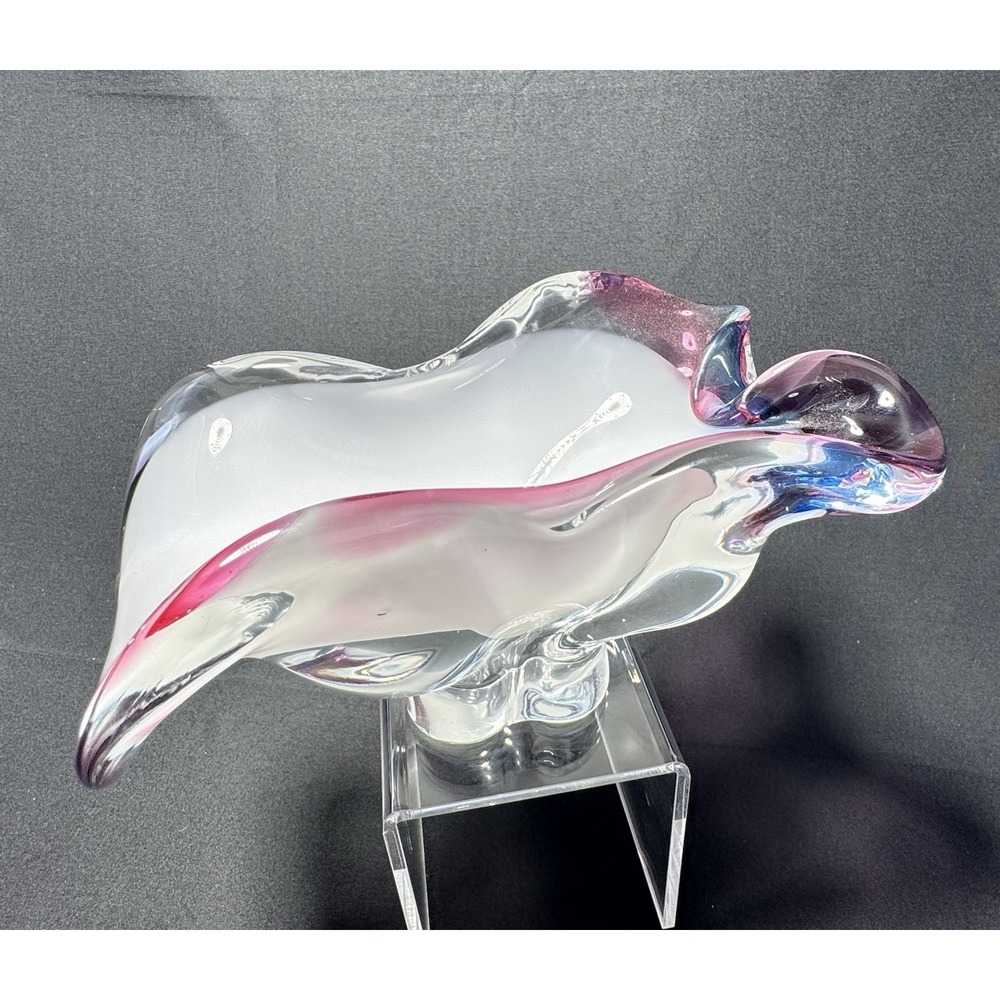 Sommerso Art Glass Biomorphic Bowl Blue Pink Bowl Sculptural Dish Ashtray